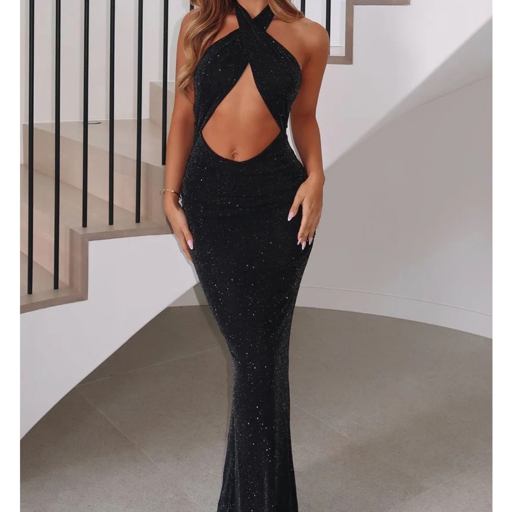 White Fox Boutique Sparkling Black Backless Dress